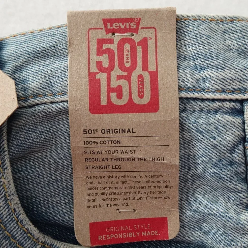 Levi's 501 Jeans Men's Size 36x29 Blue Denim 150 Anniversary Peace Sign
